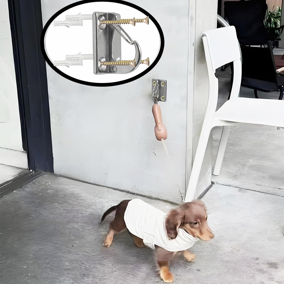 Wall Hook for Dog Leashes,Heavy Duty Stainless Steel Dog Chain Parking Hook for Tie Out in Yard,No Runaway System,Easy to Install,Use Indoor-Outdoor （1-Pack ）