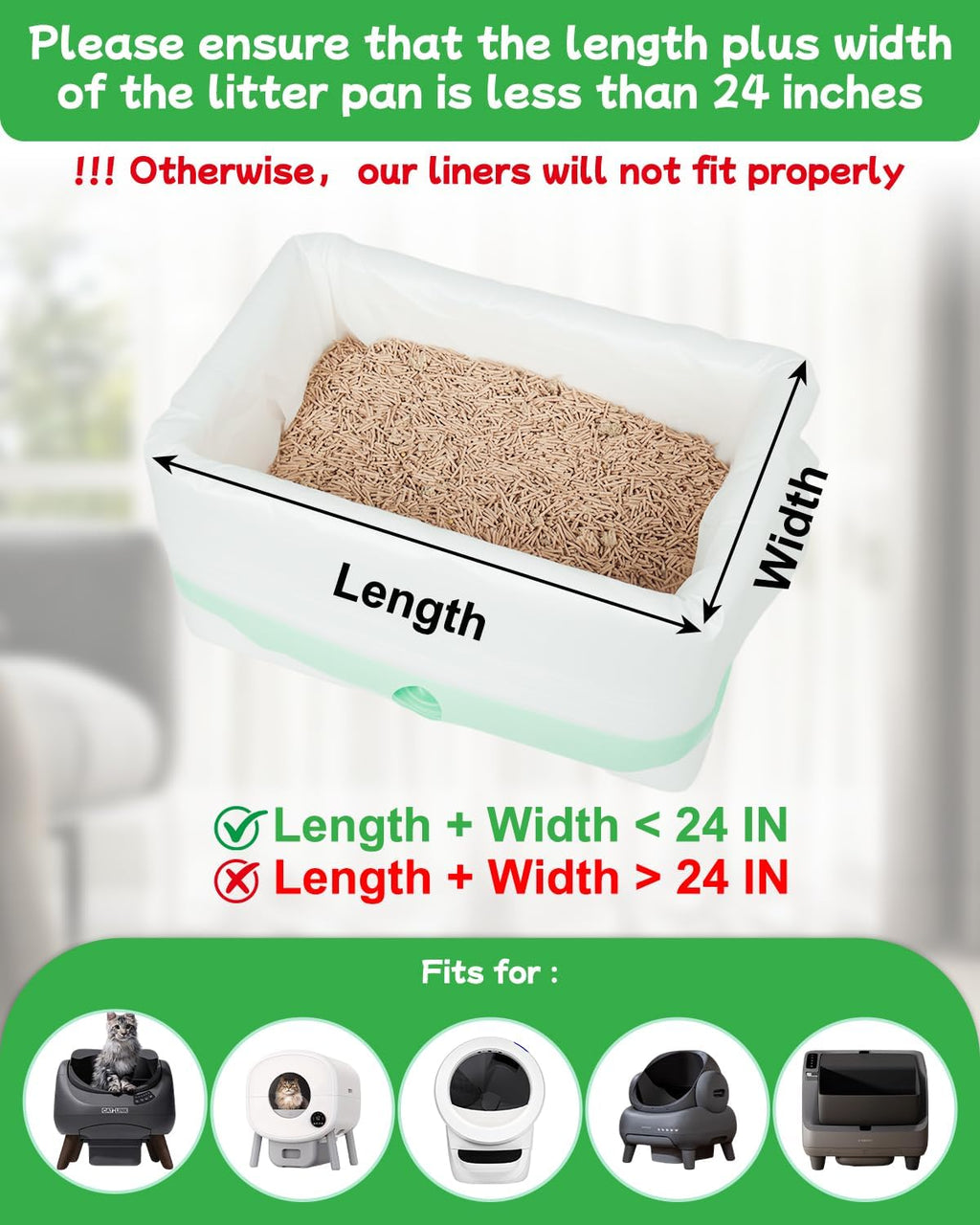 140 Count Cat Litter Bags Liners for Automatic Litter Box, Pre-Separated Easy-Dispense Waste Bags with Drawstring, Heavy Duty Leak-Proof Liners Compatible with Litter-Robot 4/5/3, 25.2"x15.7"
