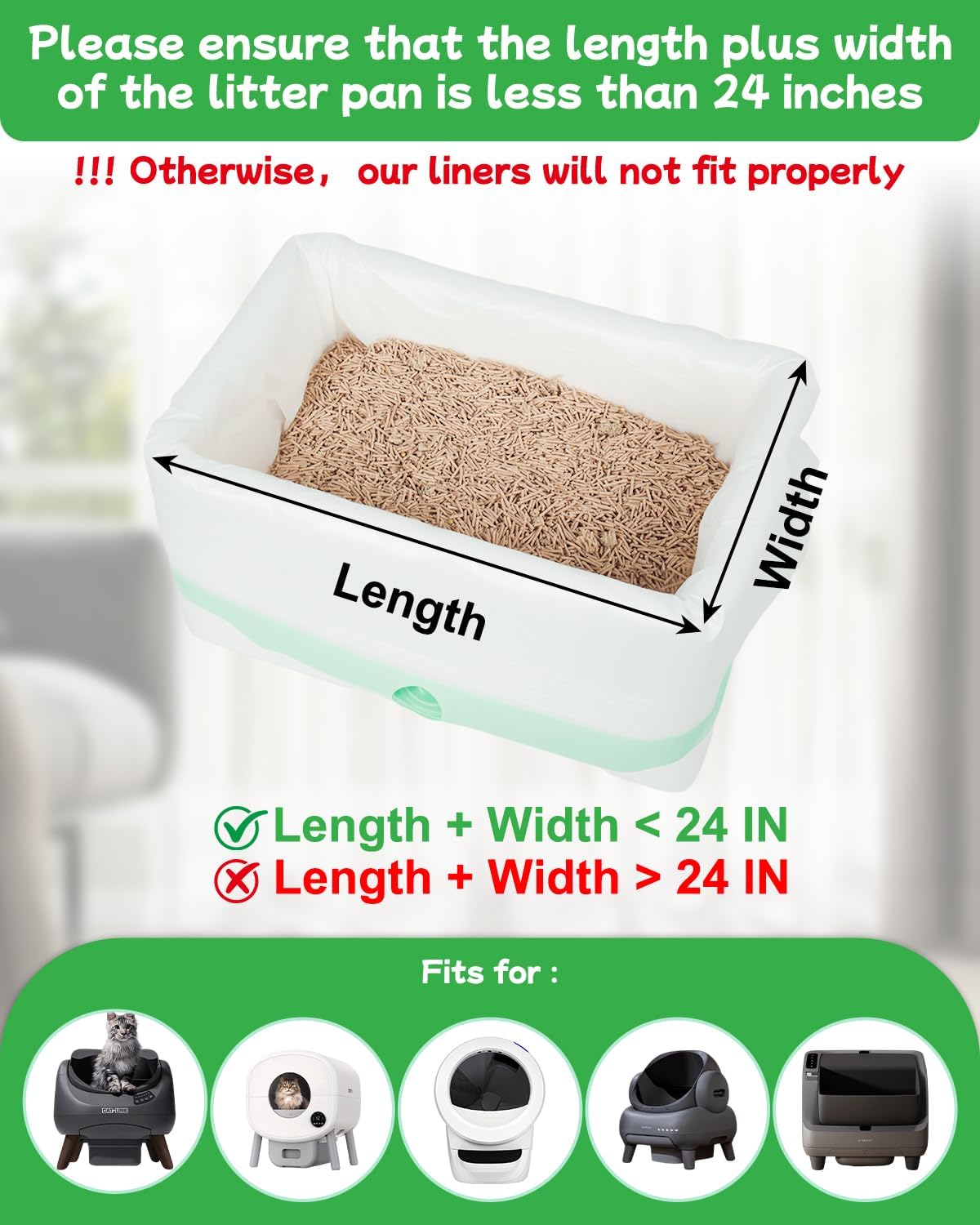 140 Count Cat Litter Bags Liners for Automatic Litter Box, Pre-Separated Easy-Dispense Waste Bags with Drawstring, Heavy Duty Leak-Proof Liners Compatible with Litter-Robot 4/5/3, 25.2"x15.7"