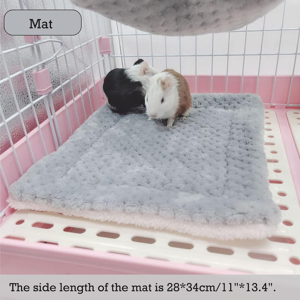SEIS 3 Pcs Plush Hamster Hammock Set,Sugar Glider Hideout Tunnel Mat,Grey
