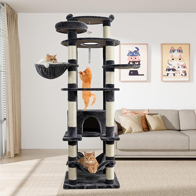78.8" Large Cat Tree Tower for Indoor Kitties, Sisal Scratching Posts, Hammock - Image 7