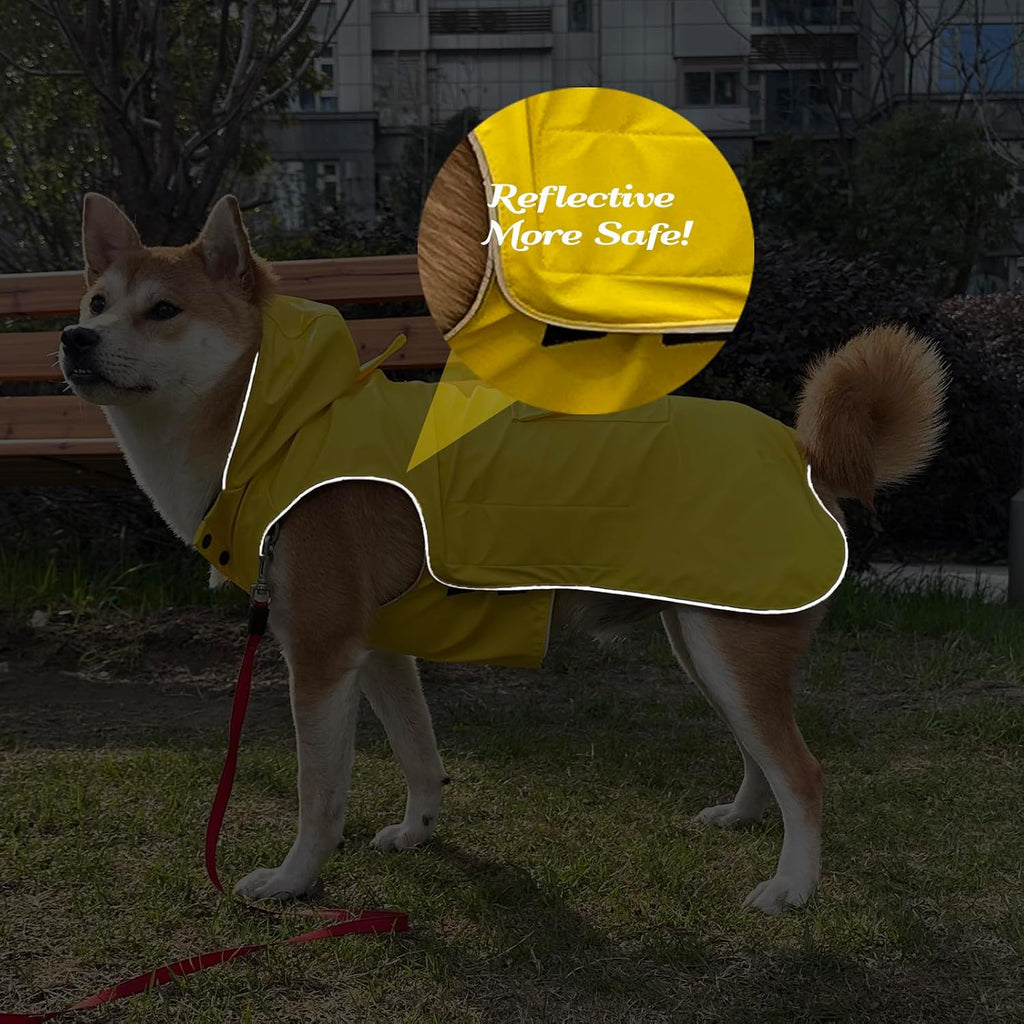 Dog Raincoat Waterproof Reflective Jacket – Lightweight Hooded Poncho with Adjustable Belly Strap & Leash Hole – Rain Slicker Coat for 2XSmall-5XLarge Dogs – Easy to Wear (Yellow XX-Large)