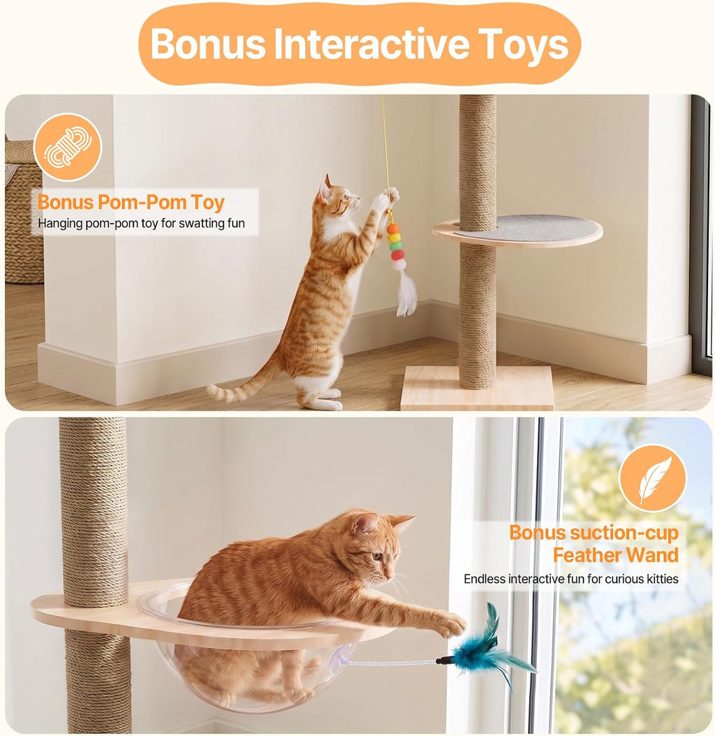 Floor to Ceiling Cat Tree Tower, 4T Adjustable Height 93.3-113”