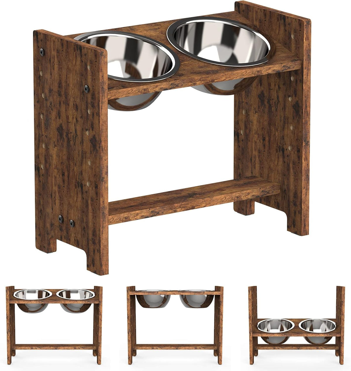 Vantic Elevated Dog Bowls, Raised Dog Bowl Stand Adjustable Small, Natural