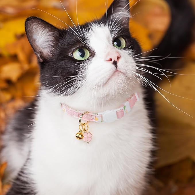 2 Pack Cotton Breakaway Cat Collar Purple and Pink Flowers Pendant Cute Kitten - Image 6