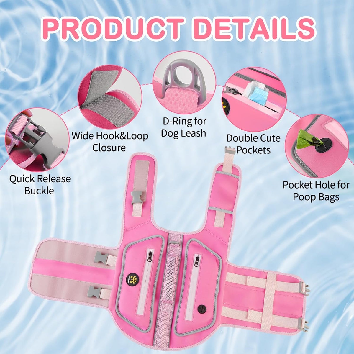 Dog Life Jacket, Bright Colors Pet Swimming Vest for Boating M
