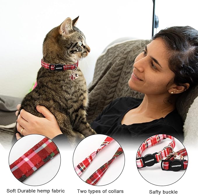 2 Pack Christmas Plaid Cat Collars Breakaway - Image 2
