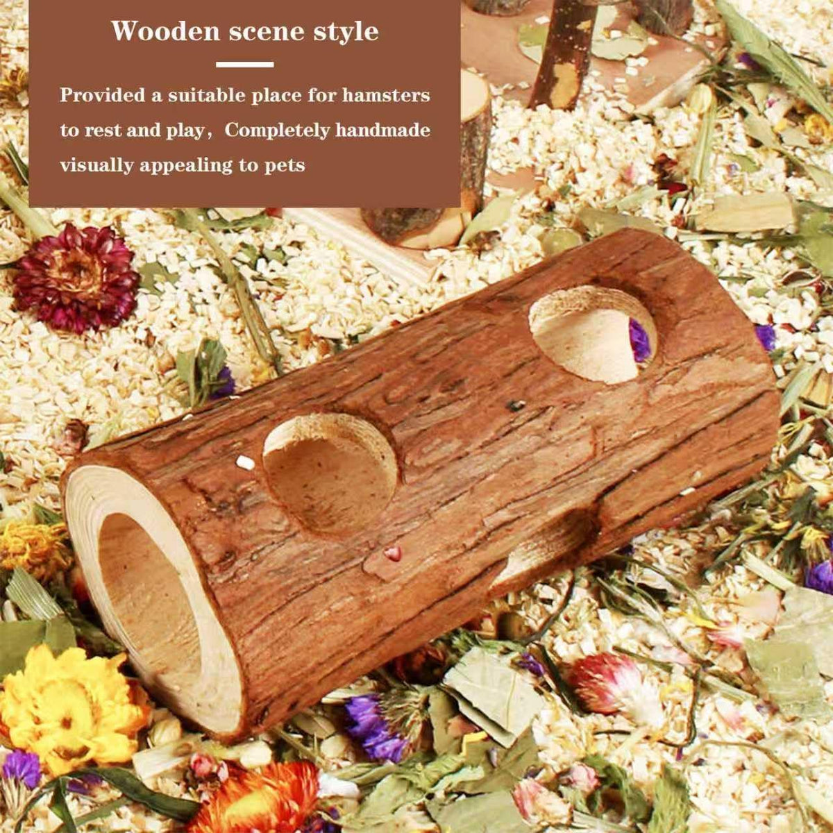 Natural Wooden Hamster Tunnels & Hideouts–Chew-Safe Birch Trunk Tubes(4pcs)