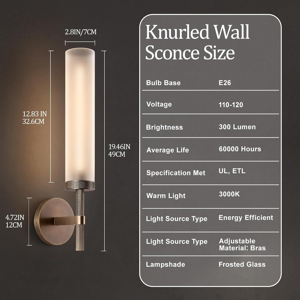 20" Knurled Aged Brass Bathroom Wall Sconces,Hardwired Vanity Lights