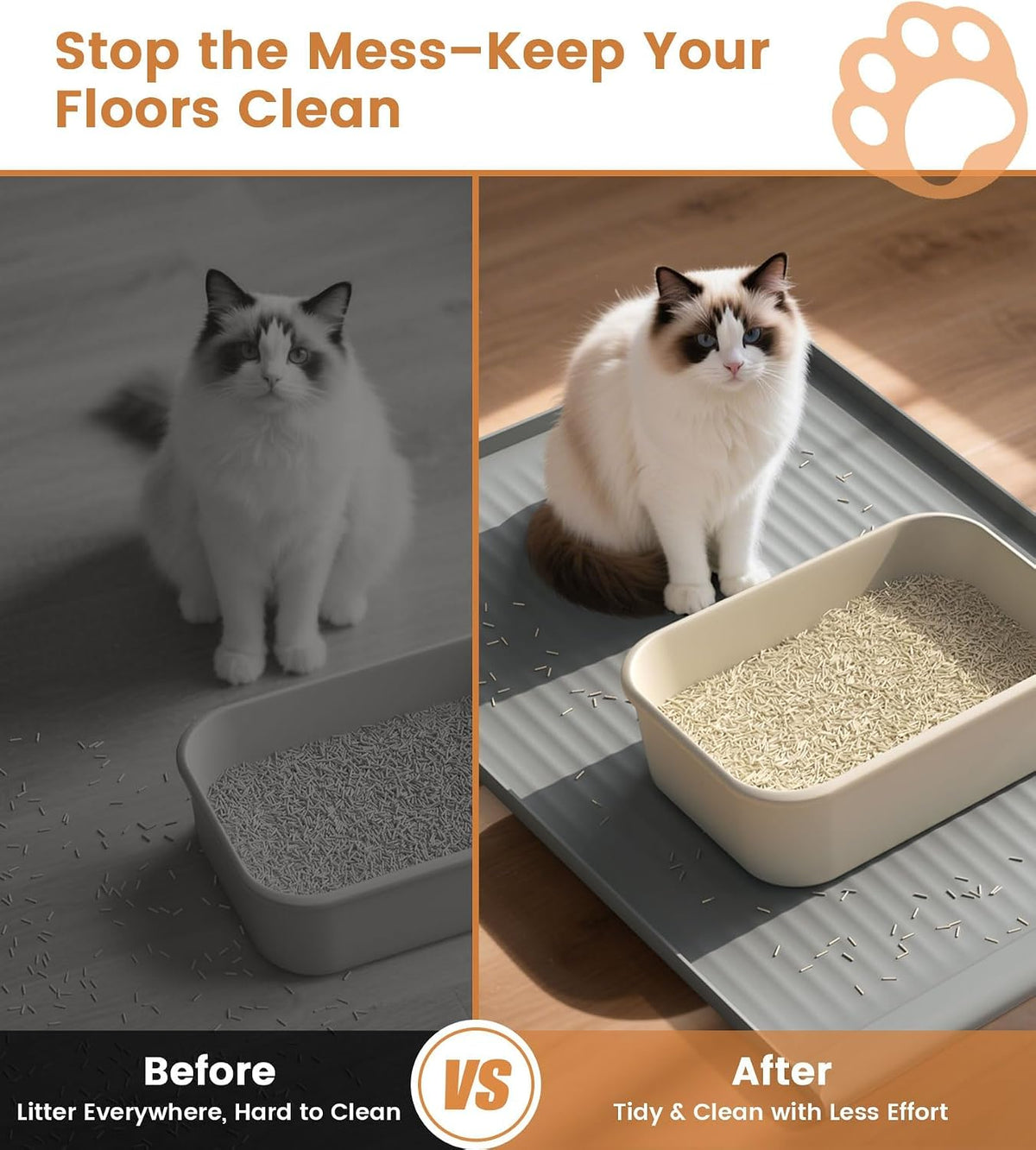 Cat Litter Mat 36"x24", Waterproof Litter Trapping Mat, Grey