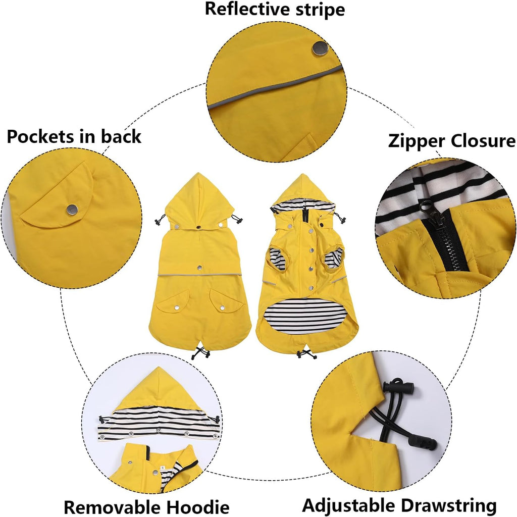 Dog Raincoat Waterproof Raincoats Dog rain Jacket Buttons Zipper Hood Drawstring Suitable for Small Medium Yorkie Terrier Schnauzer Poodle Border Collie Labrador 8lbs to 80lbs Yellow L