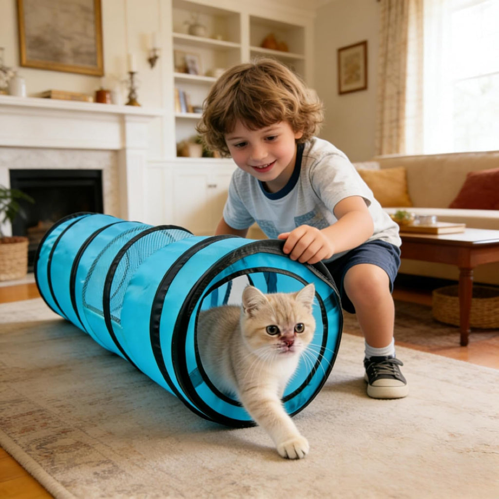 PAWISE Cat Tunnel for Indoor Cats, Collapsible Pet Tube with Peek Hole