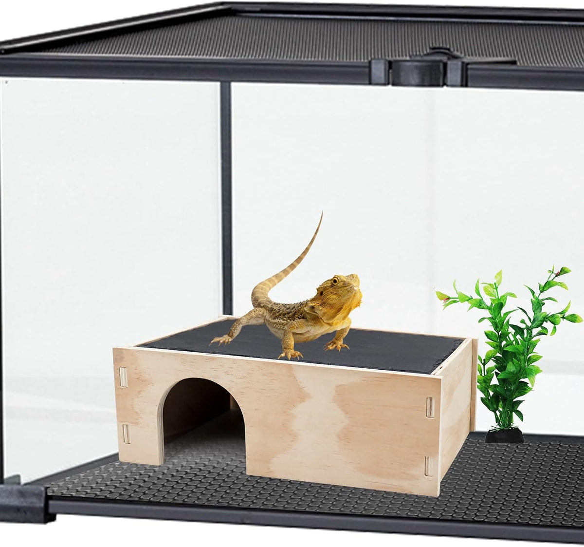 2-in-1 Bearded Dragon Basking Platform with Hideout, Slate Rocks for Reptiles with Base, Leopard Gecko Hides and Caves, Reptile Tank Accessories for Bearded Dragons, Geckos, Ball Pythons, Tortoise