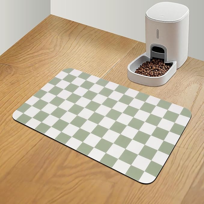 Checkered Dog Food Mat, Absorbent Leak-Proof Pet Feeding Mat, Quick Dry Cat by CooRug