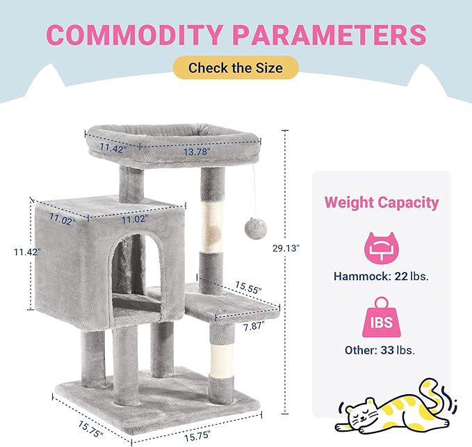 Allewie 29 Inches Cat Tree Tower/Plush Perches Platform/Condo/House/Sisal - Image 7