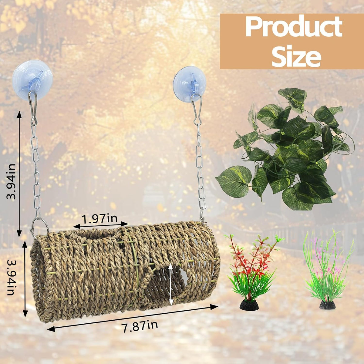 Reptile Hide Cave,Natural Seagrass Bearded Dragon Hammock Hideout,Round