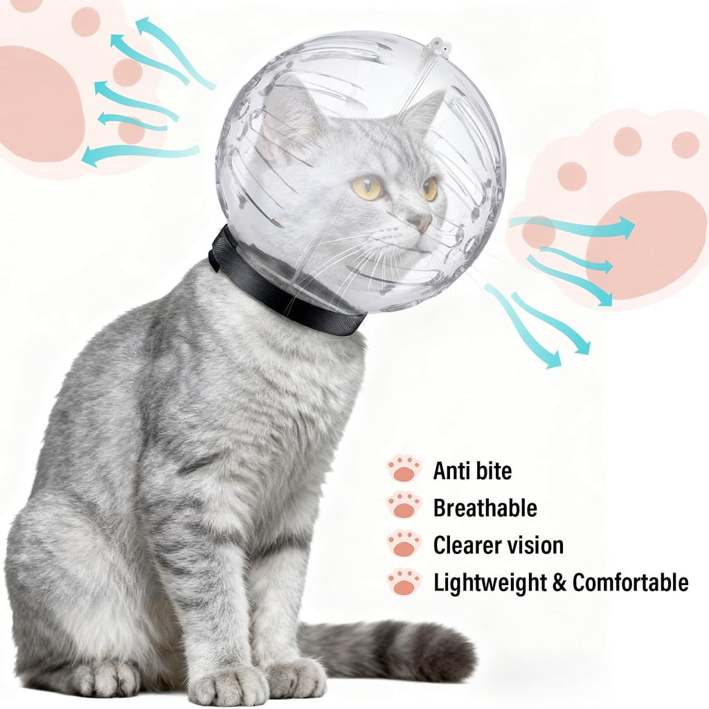Large Cat Muzzle for Grooming Adjustable Hood with Paw Covers, Breathable Cats Helmet Anti Bite Muzzles Anti Scratch Boots Silicone Kitten Bubble Muzzle and Paw Protector for Pet Bathing Cat Claw Care
