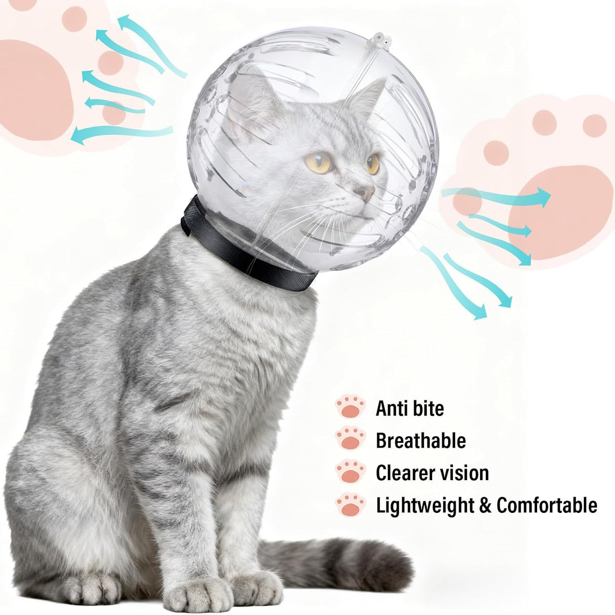 Large Cat Muzzle for Grooming Adjustable Hood with Paw Covers, Breathable Cats Helmet Anti Bite Muzzles Anti Scratch Boots Silicone Kitten Bubble Muzzle and Paw Protector for Pet Bathing Cat Claw Care