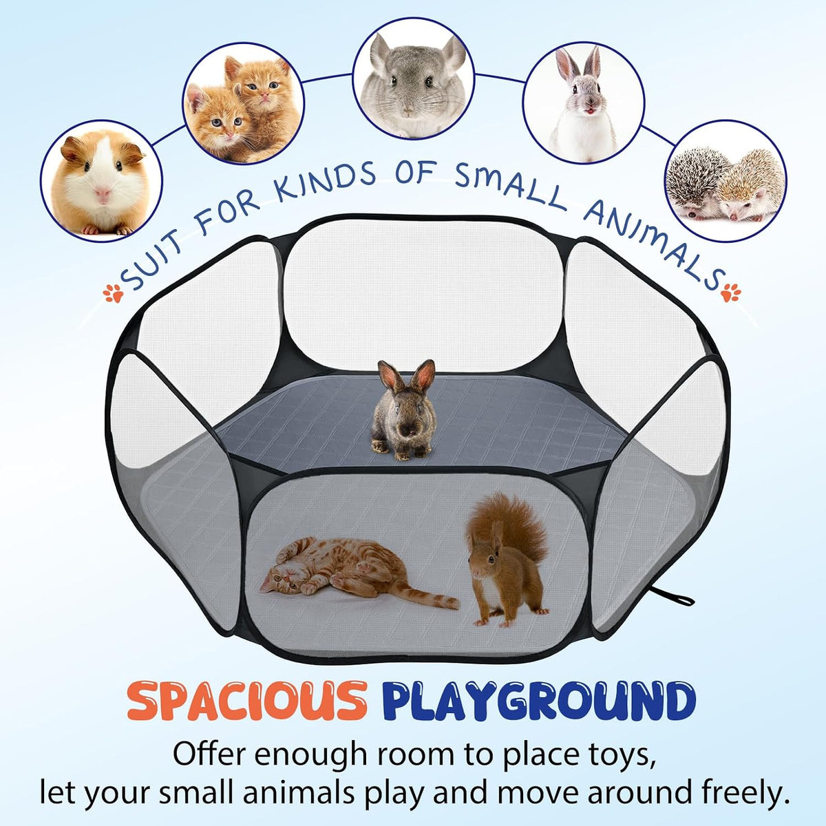 Pawaboo Small Animals Playpen with Pad, Black/Gray