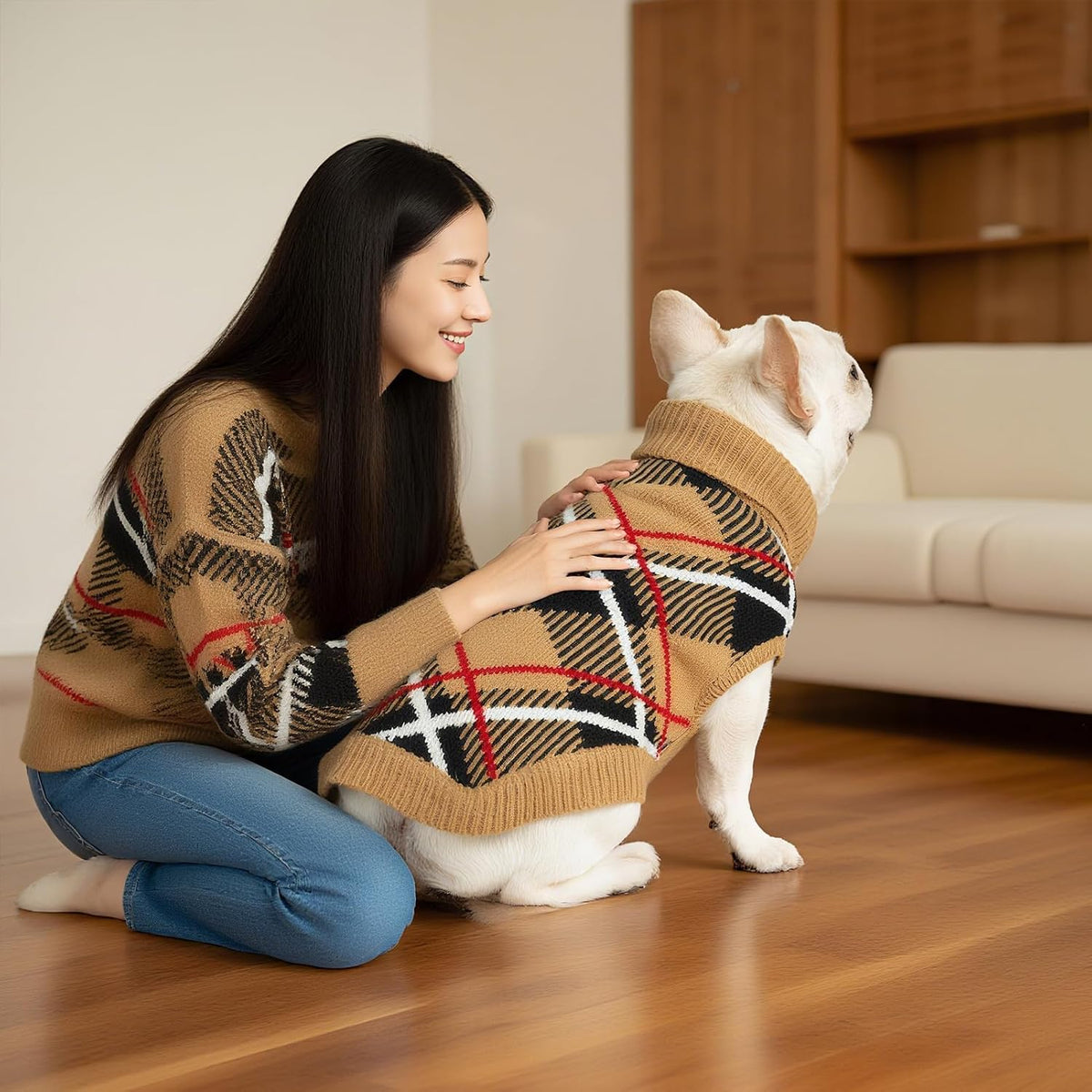 EXPAWLORER Fall Dog Sweater for Small Medium Large Dogs, Plaid Pet Clothes