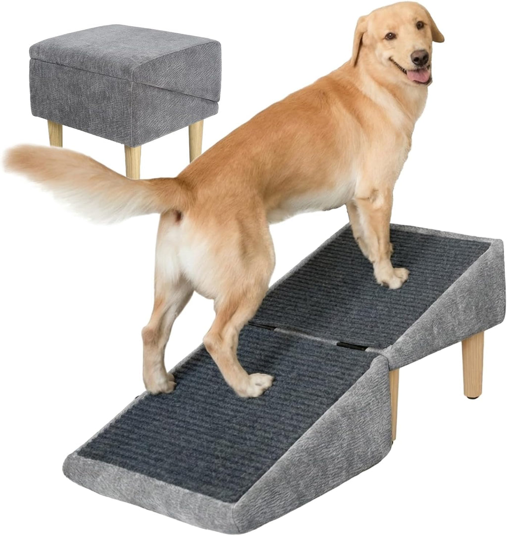 Dog Ramp Ottoman for Couch and Bed, Extra-Wide Platform with Storage