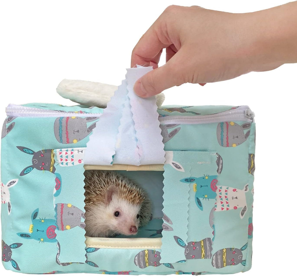 Handmade Portable Sleeping Bag Pouch House Hideout Cave Habitat for Hedgehog Bed Guinea Pig Ferret Squirrel Small Animal Bed Nest House Cage Forest Hidey Curtain (Green)