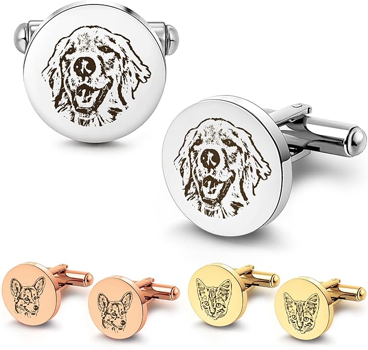 Anavia Pet Portrait & Handwriting Cufflinks Tie Clip Gift Box Set, Personalized by Anavia