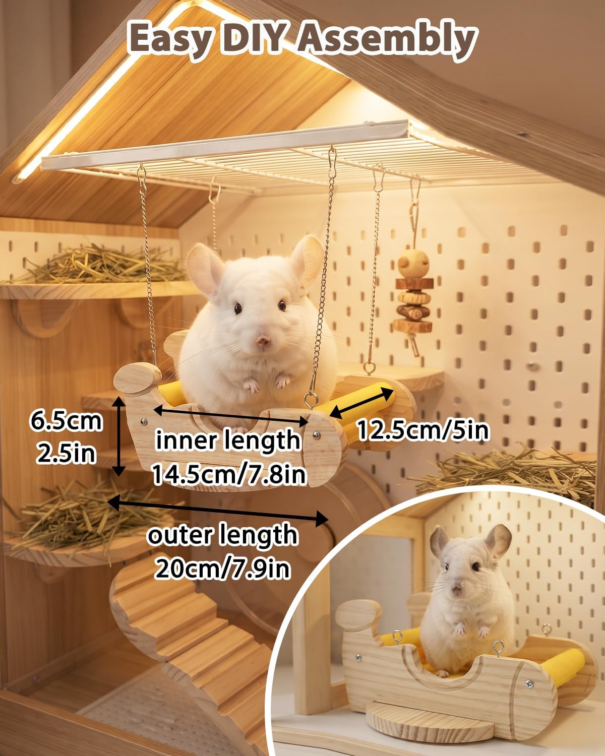 Wood Chinchilla Hammock with Felt Base Absorbs Paw Pressure