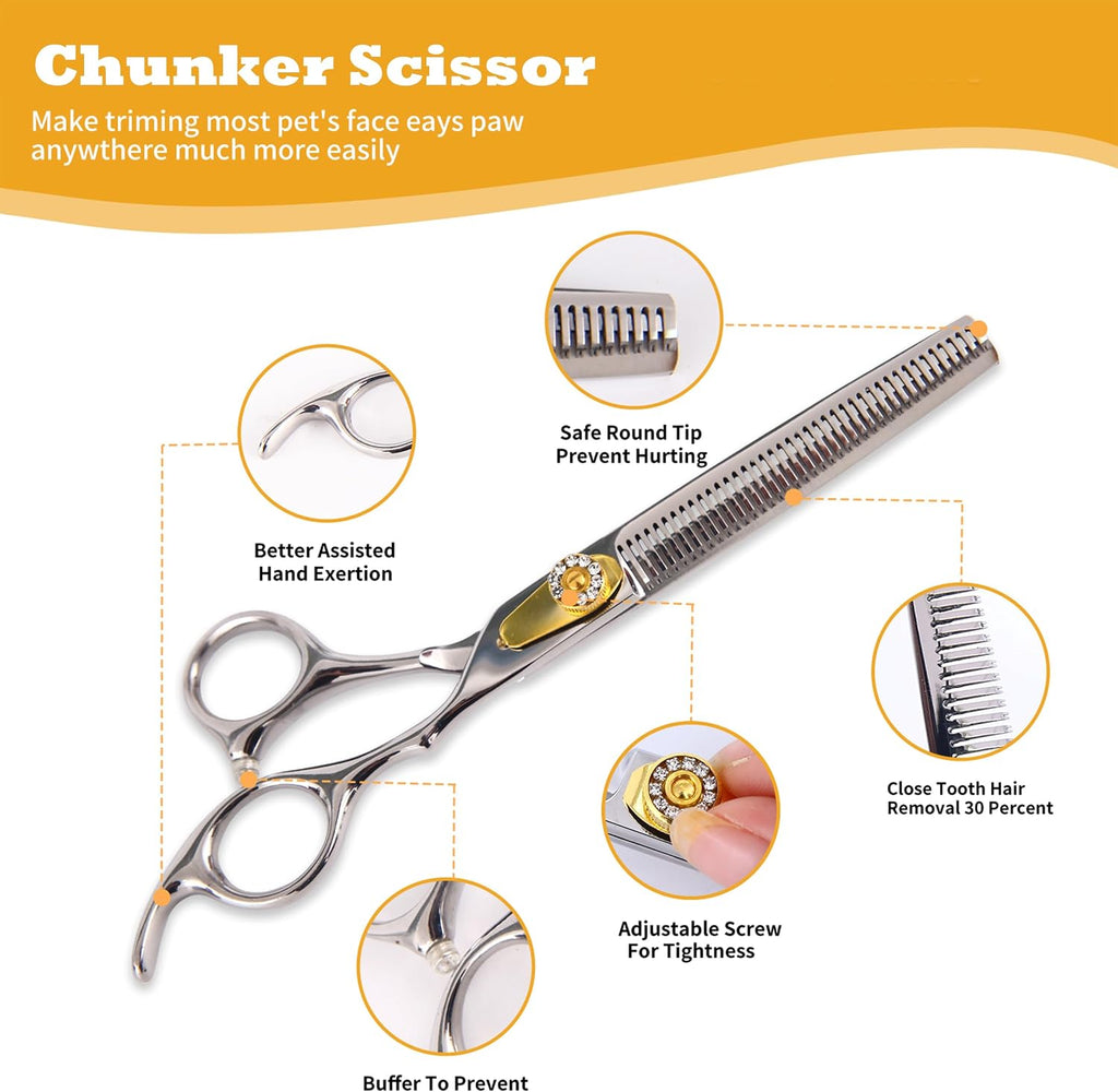 7" Professional Dog Grooming Scissors Kit, 6in1 Grooming Scissors for Dogs