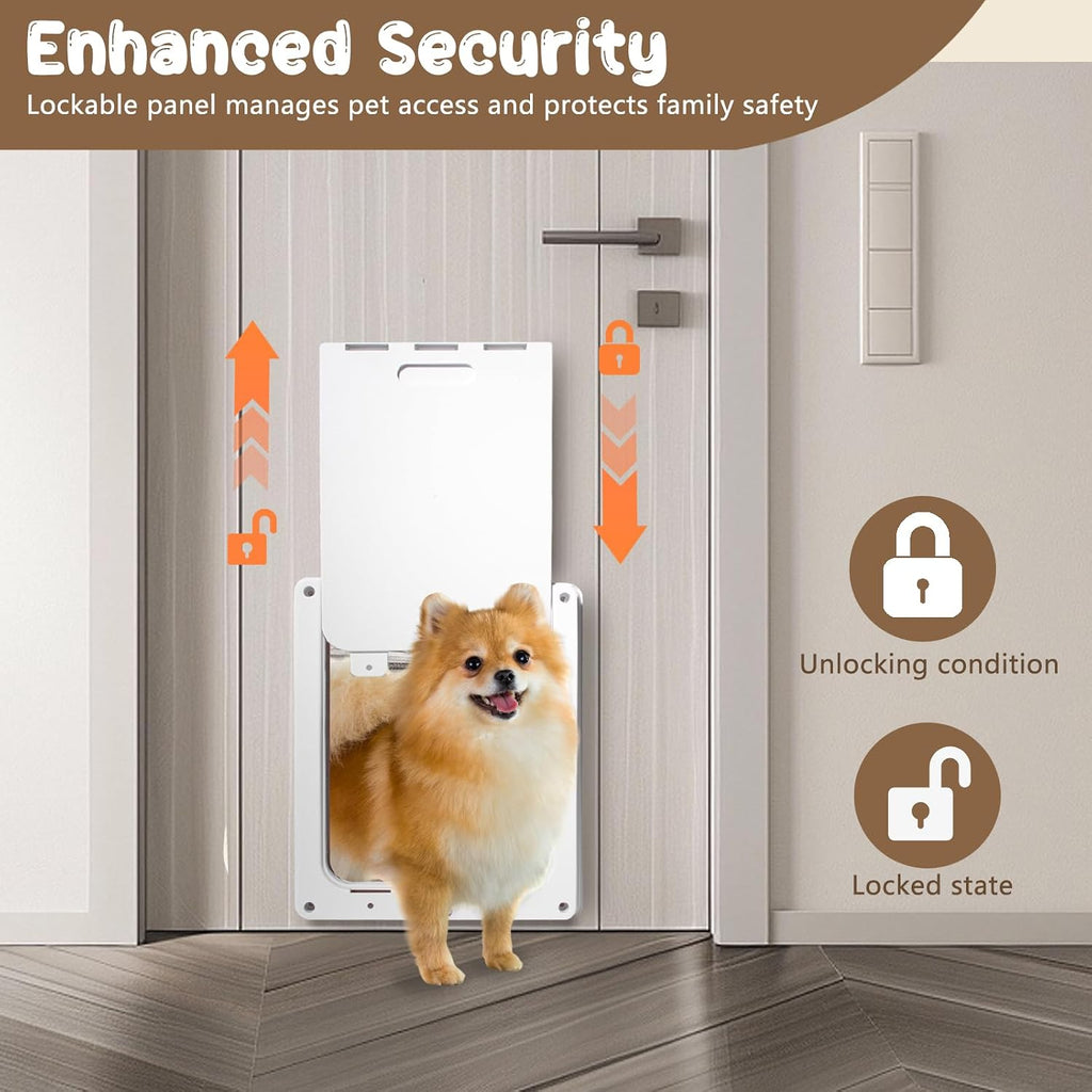 Never Rust Plastic Dog Door with Soft Clear Magnetic Flap and Snap-in Closing Panel, 12x14'' 2-Way Locking Pet Door for Doors and Walls up to 2.17'' Thick, Weatherproof Cat Door, Easy to Install (S)