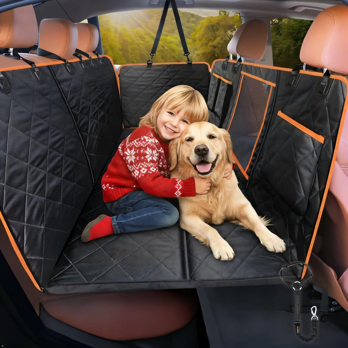 Car Seat Cover for Dogs Offer Large Space Hard Bottom Back Seat Extender Support 420LB, Waterproof Dog Hammock Protects Rear Seat from Fur, Scratches and Dirt for Car/SUVs Easy to Clean