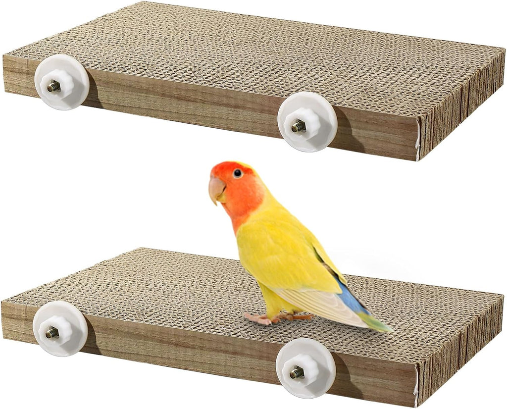 2 Pack Parrot Perch Bird Chew Toys, Large Cardboard Parakeet Cage Stand Playground, Conure Platform Cockatiel Shredding Grinding Cage Accessories for Budgie Cockatoo, 12.2 x 7.7 x 1.2in
