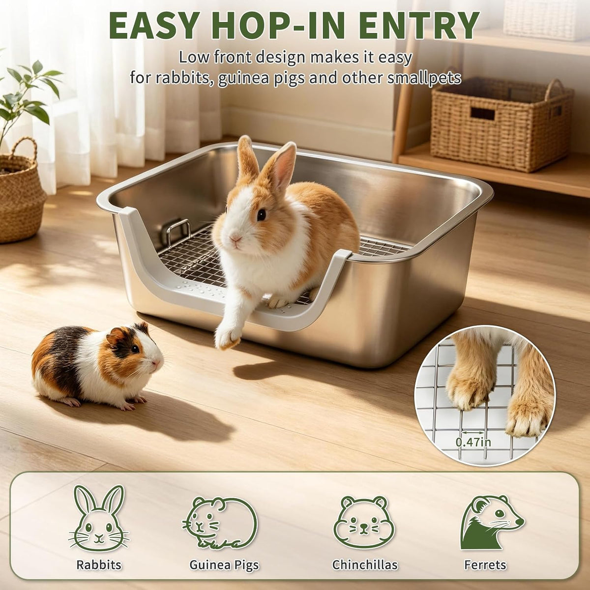 Stainless Steel Rabbit & Bunny Litter Box Set for Small Animals