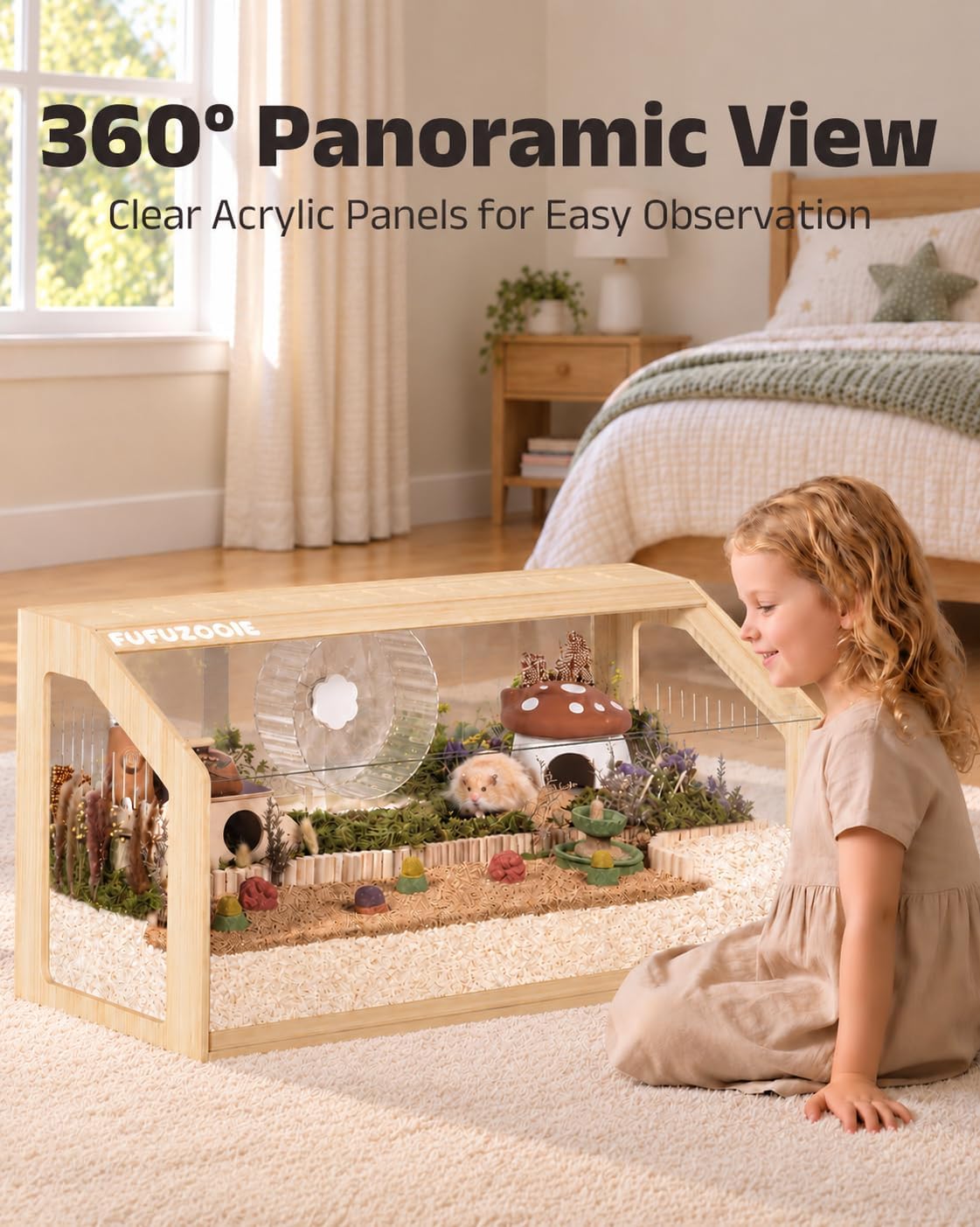 39" Large Hamster Cage with Clear Background, Wooden Gerbil Cage
