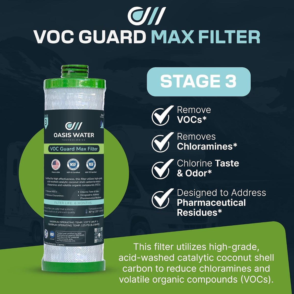 RV Water Filter Replacement Pack – Oasis Water Technologies Replacement Filters for Stream Filtration System - 3-Stage Filter for Sediment, Heavy Metals - Easy Installation Boat Filters - Made In USA