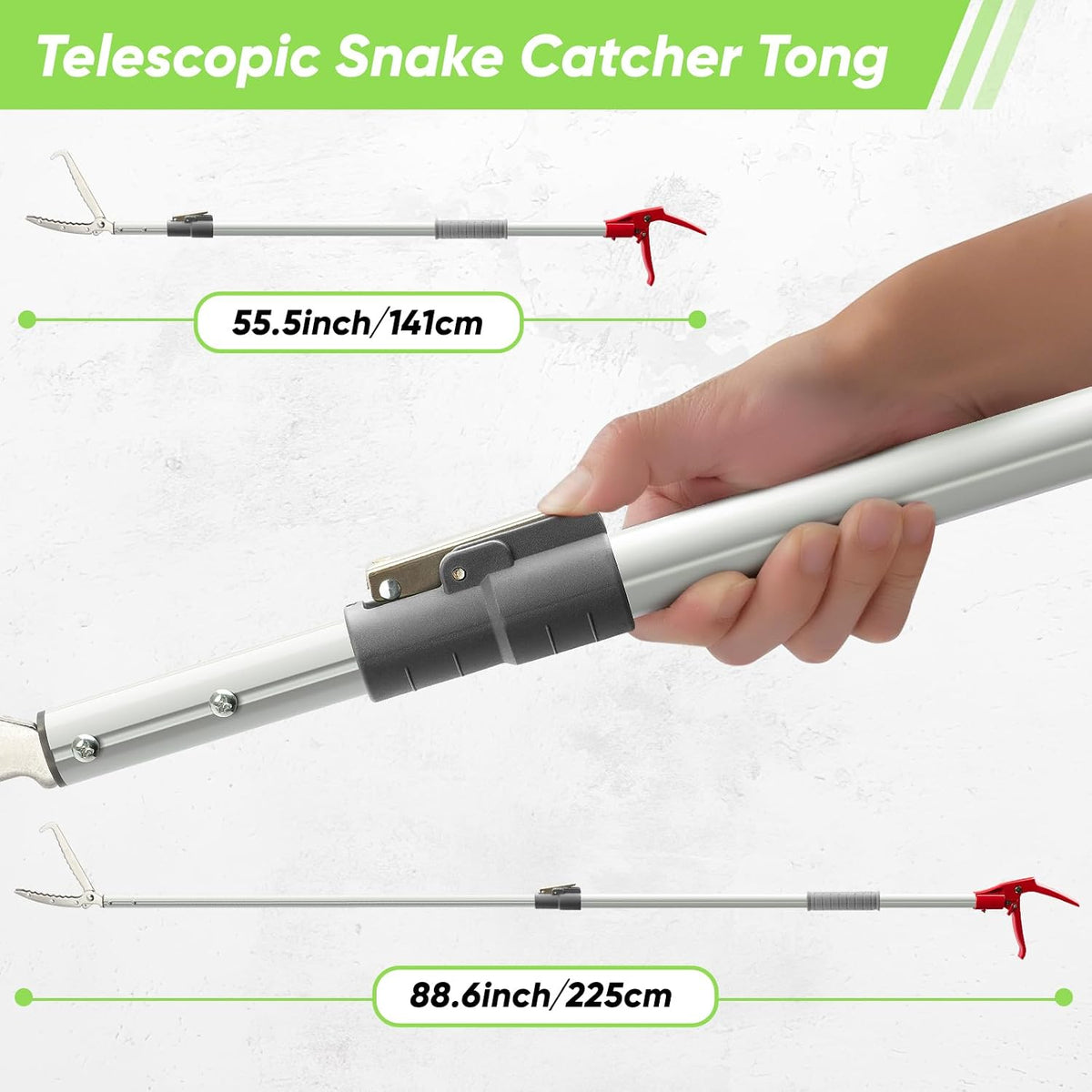 ZeyaHuanMao Retractable Snake Grabber, Aluminum Alloy Snake Tongs 55"-89"