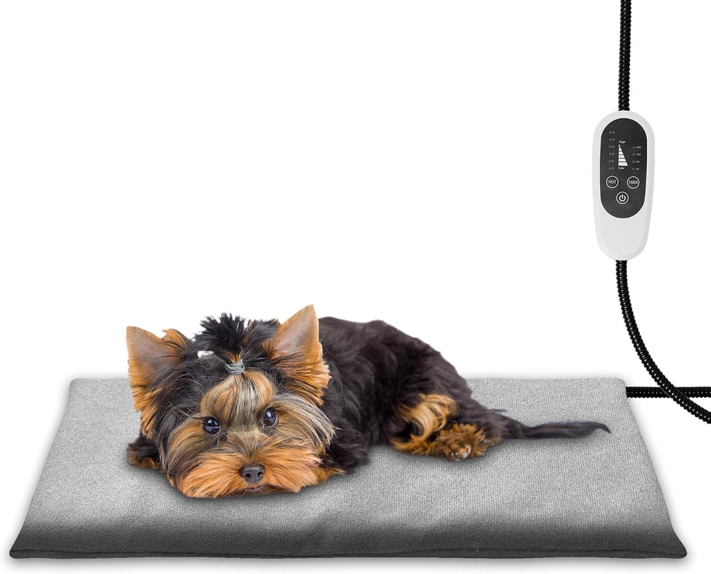 G128 Small Pet Heating Pad 17.72x15.75IN, 6 Adjustable Temperature Dog Cat Heating Pad with Timer, Waterproof Heated Cat Dog Bed with Chew Resistant Cord, Indoor Electric Pet Heated Mat