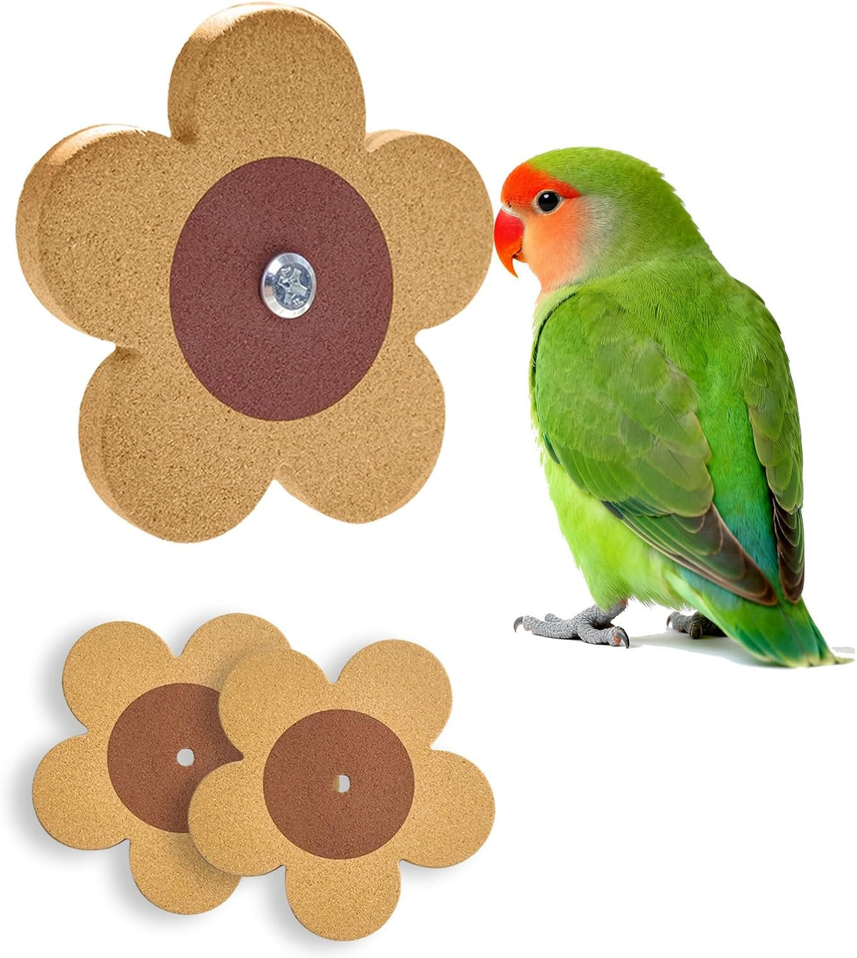 Bird Toys, Cork Chew Spinner Toy with 2 Replacement for Cage, Parakeet Toys, Bird Cage Accessories for Budgies, Cockatiels, Lovebirds, Green Cheeks, Small to Medium Birds