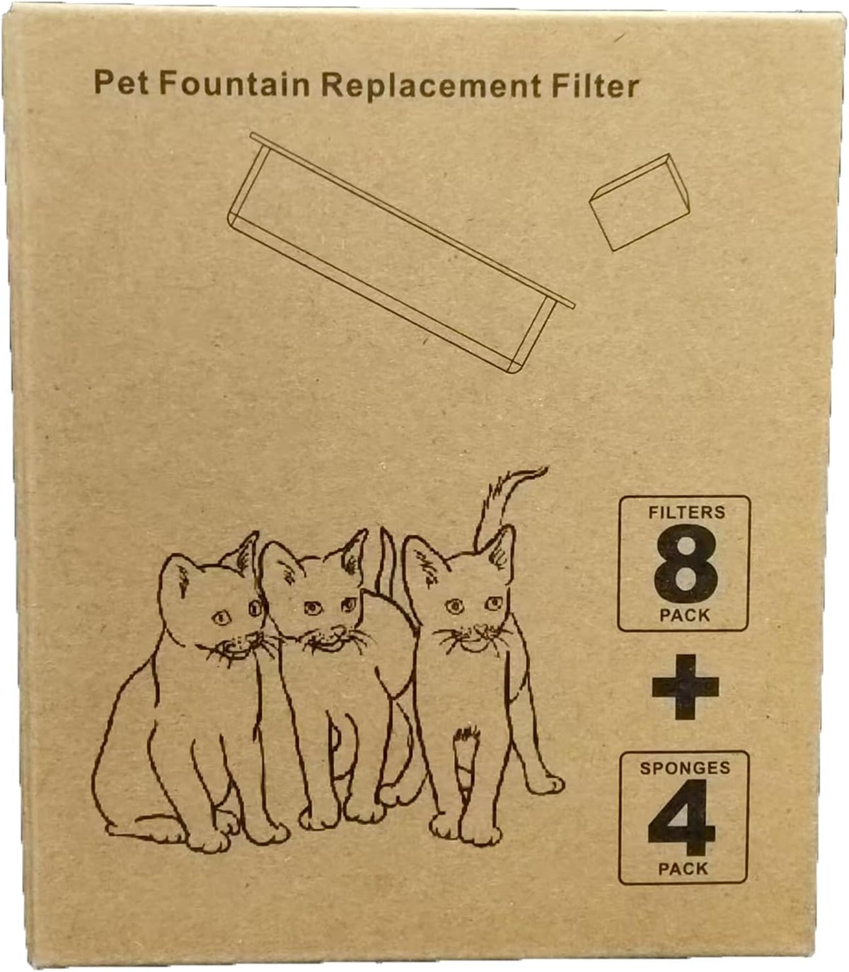 Cat Water Fountain Filters for JLVDXN 4L/135oz Pet Water Fountain - Set of Pet Fountains Filter - Including 8 Pieces Filters + 4 Pieces Sponges