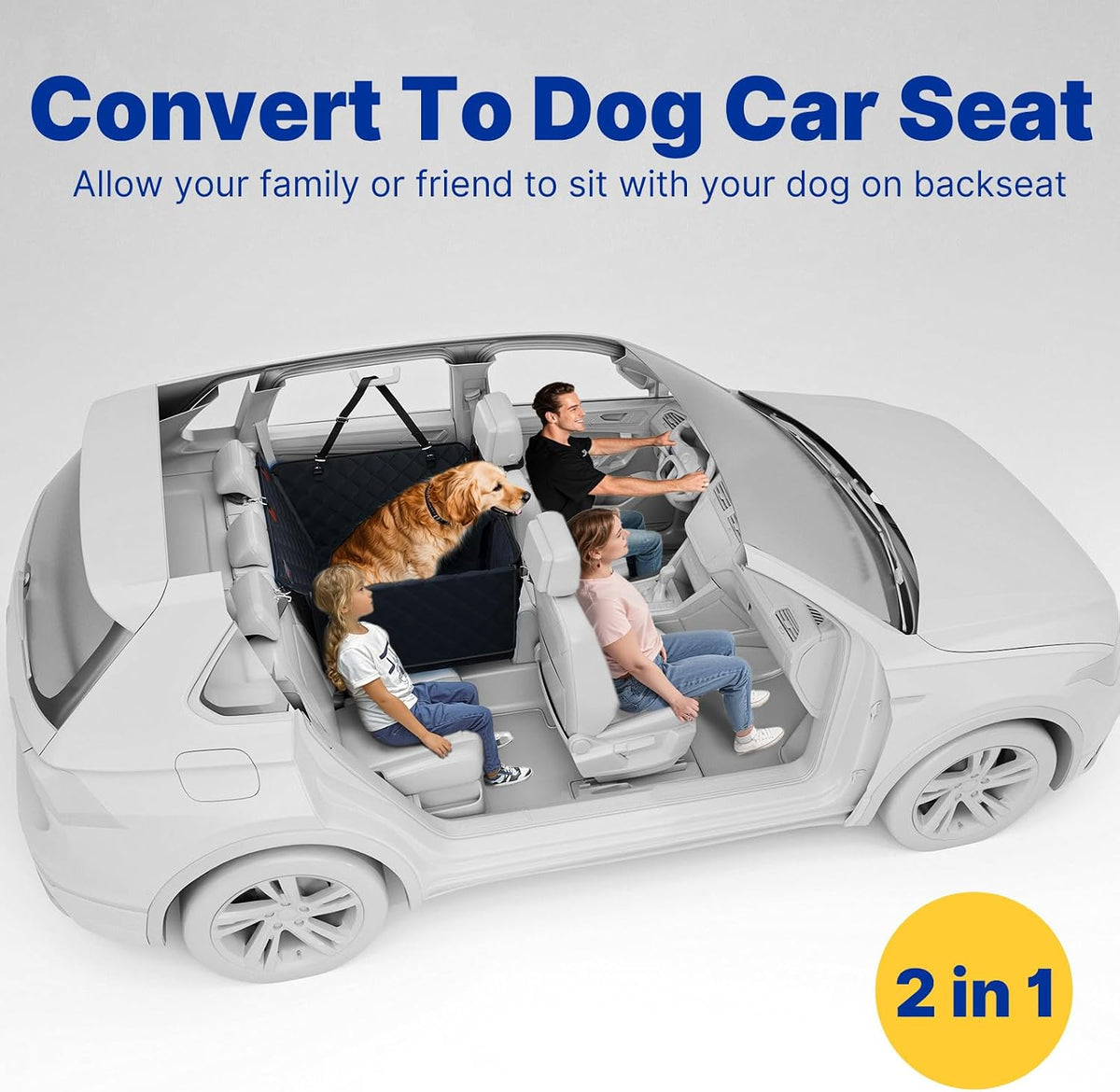 Convertible Back Seat Extender for Dogs, Foldable 400lbs Hard Bottom Dog Car Seat Cover for Back Seat, Waterproof Dog Hammock Bed Backseat Cover for Dogs in Car SUV Truck Pet Seat Cover Black M