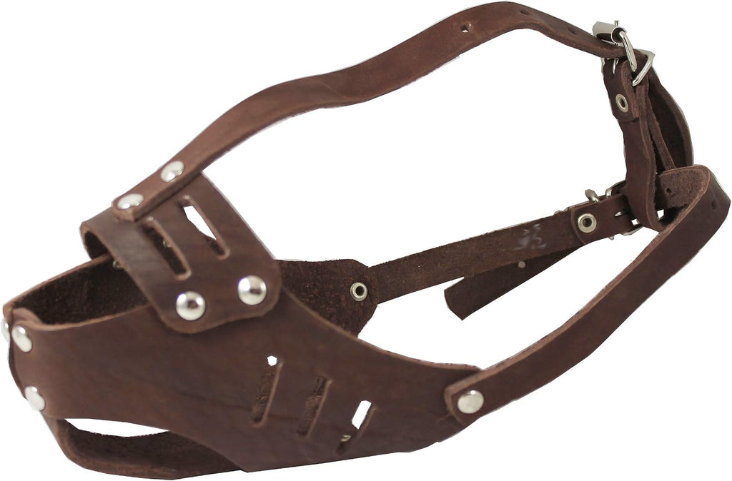 Real Leather Cage Basket Secure Dog Muzzle #119 Brown - Poodle, Spaniel (Circumference 9.5", Snout Length 2.5")