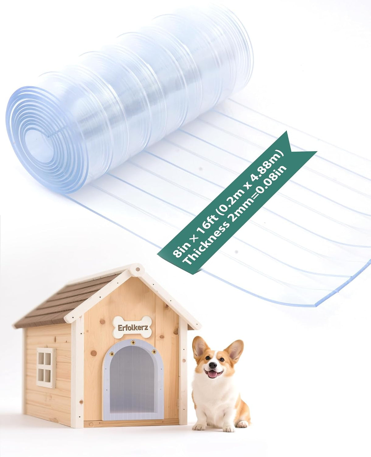 Dog Door Replacement Flaps,8inx16ft 0.08" Thick Insulated Clear PVC Vinyl Strip, DIY Cut-to-Fit for Dog House/Cat Kennel with Screws,Easy Install,Weatherproof Wind-/Waterproof Pet Accessory