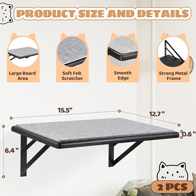 Cat Wall Shelves Set of 2, Wood Cat Shelves - Image 7