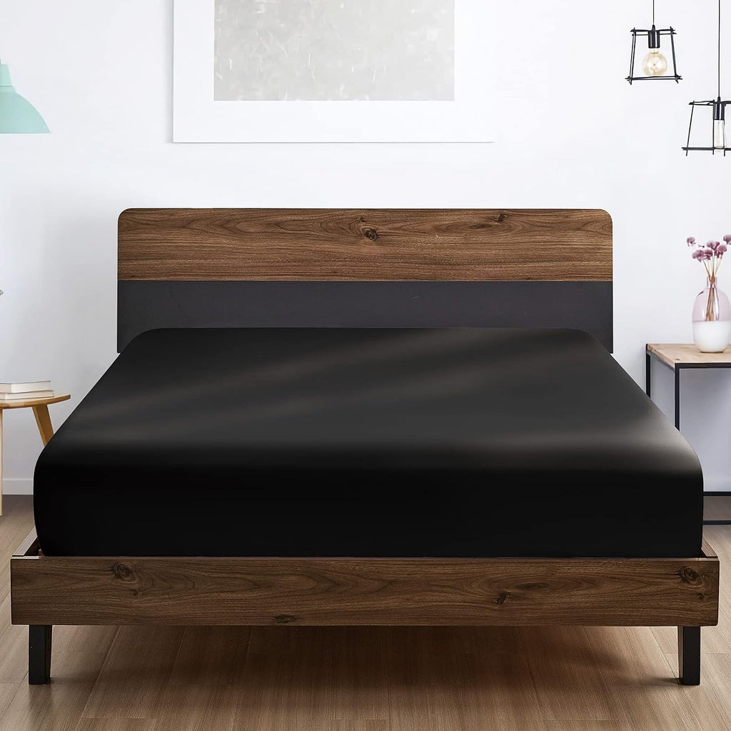 FreshCulture Full Fitted Sheet - Hotel Quality Fitted Sheet - Ultra Soft & Breathable - Brushed Microfiber - Deep Pocket - Cooling Fitted Sheets for Full Size Bed (Black)