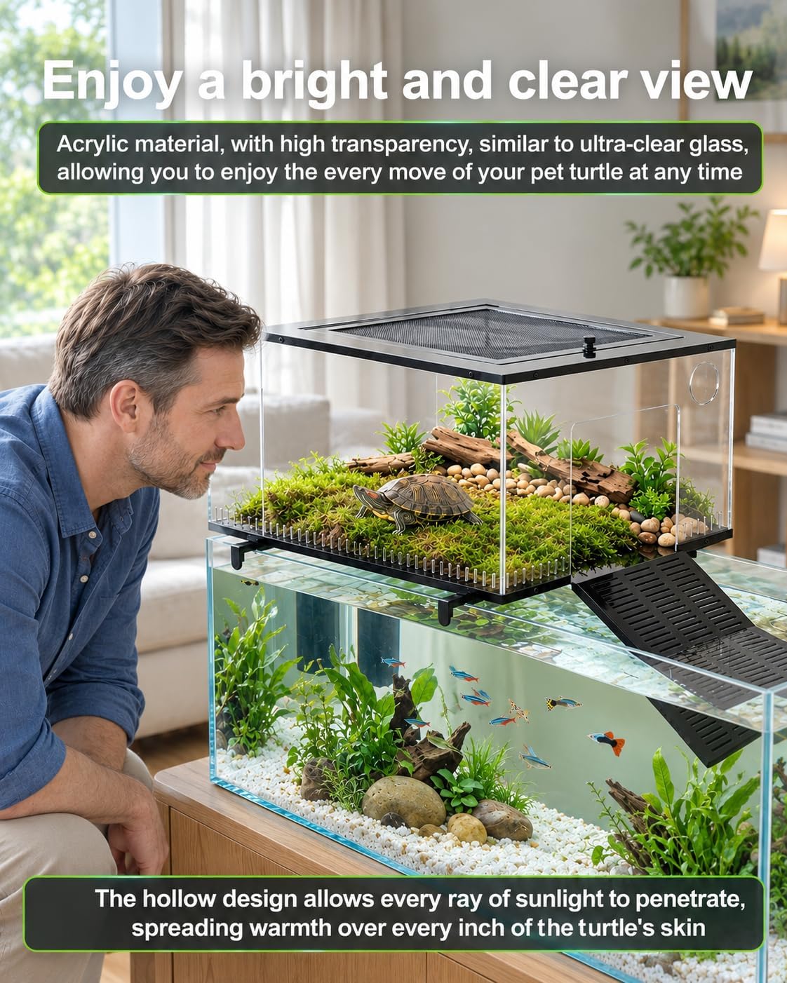 Above Tank Turtle Basking Platform with Stand, for 40-75 Gallon Aquariums