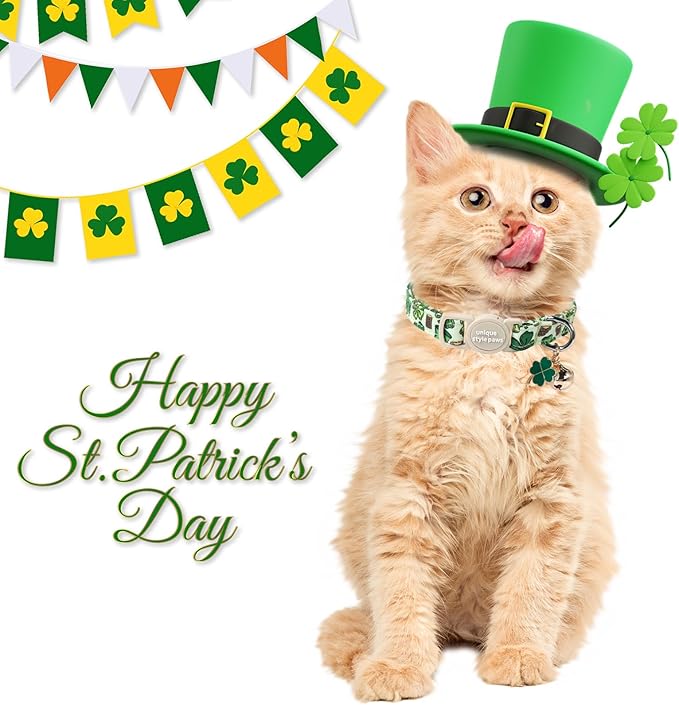 Unique Style Paws Saint Patrick Day Cat Collar, Trefoil Cat Collars, Adjustable - Image 5