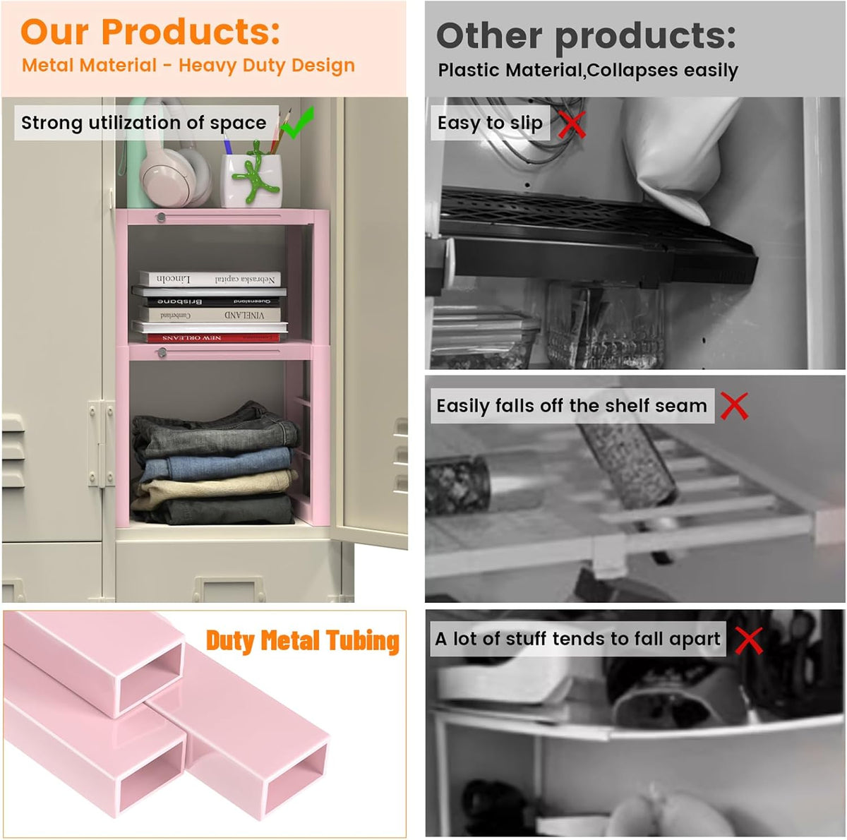 Locker Organizer Shelf Pink, Metal Adjustable Width and Height, Ideal Locker for School, Office, and Gym Lockers, Locker Shelves Organization Accessories