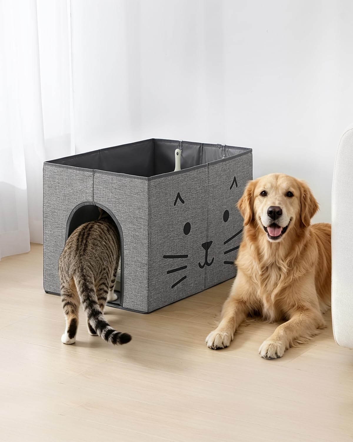 Waterproof Cat Litter Box Enclosure Splash Guard with Removable Mat, Cat Box Enclosure with 2 Hooks for Scoop, Anti-Leakage, Dust Control, Easy to Clean-24.02 x 16.14 x 16.14 inches