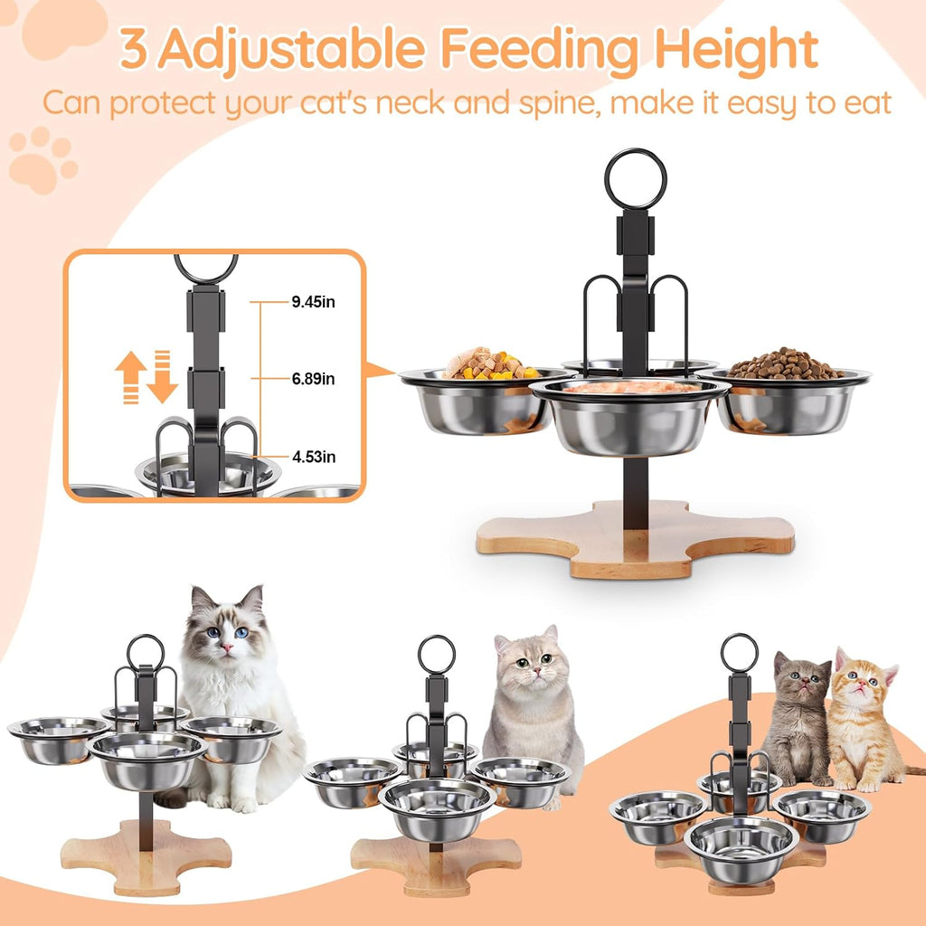 Adjustable Elevated Cat Bowls with Stand, Raised Food & Water Bowl Set
