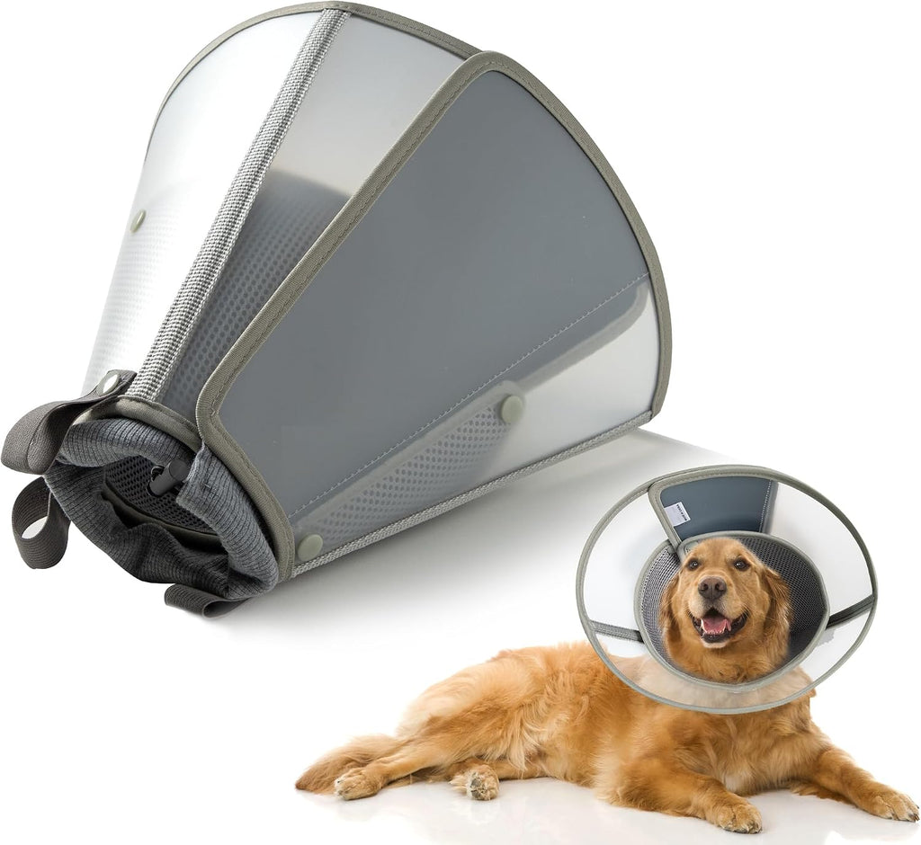 Soft Dog Cone Collar for Large Medium Small Dogs After Surgery, Adjustable Pet Recovery E-Collar, Elizabethan Collar for Dogs and Cats, Grey X-Small